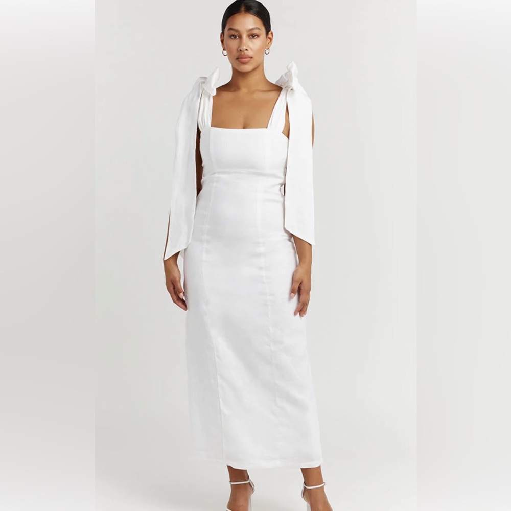 DISSH aisle white linen bow midi dress size 4 NWT